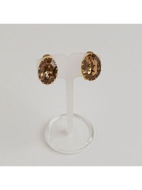 Austria Brown Topaz Crystal Stud Earrings Clipon Gold Tone Vintage